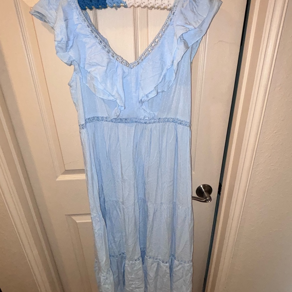 Blue Ruffled Maxi Sundress - Picture 3 of 5